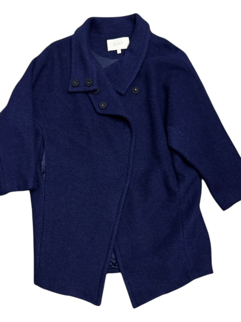AIJEK Wool Luxury Designer Blue Business Casual Winter Pea Coat Womens Size 2